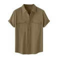 thumbnail image 1 of Wyobmus Men's Button Down Linen Shirt Short Sleeve Casual Untucked Dress Shirt Stretch Summer Beach Vacation Wedding Shirts A-Coffee, 1 of 8
