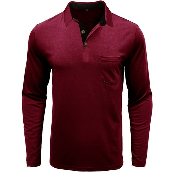 Wyobmus Men's Button Down Pullover Long Sleeve Vintage Turndown Collar Solid Top Shirts Burgundy