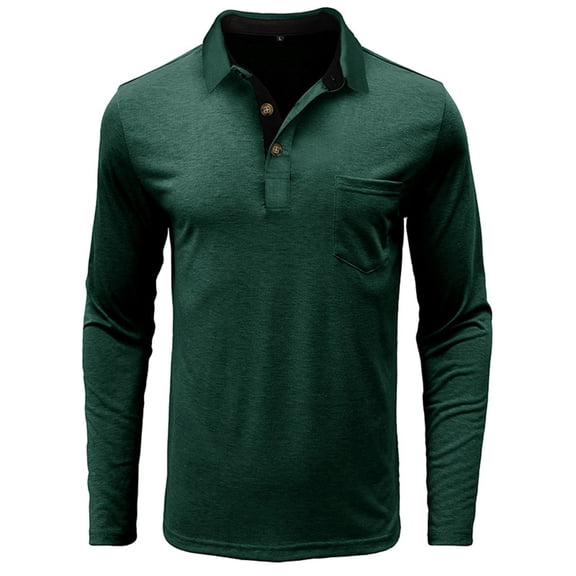 Wyobmus Men's Button Down Pullover Long Sleeve Vintage Turndown Collar Solid Top Shirts Green