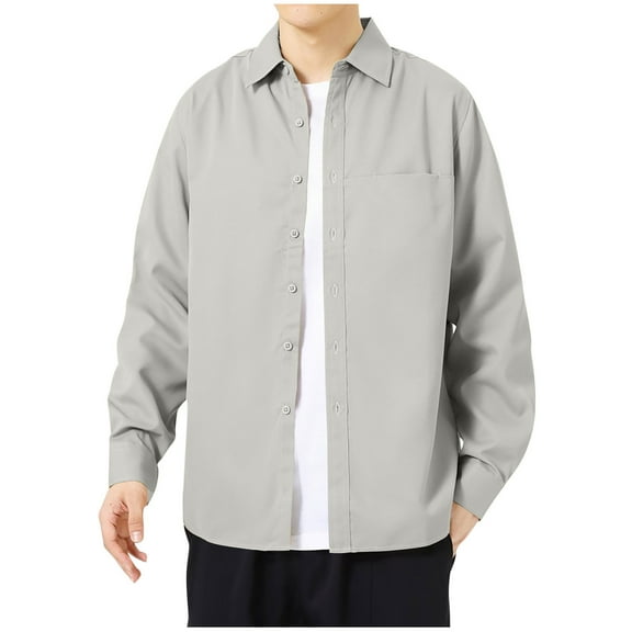 Wyobmus Men's Button Down Shirt Regular Fit Long Sleeve Turndown Collar Blouse Solid Color Casual Button Cuff Y2K Shirts M-3X C-Beige