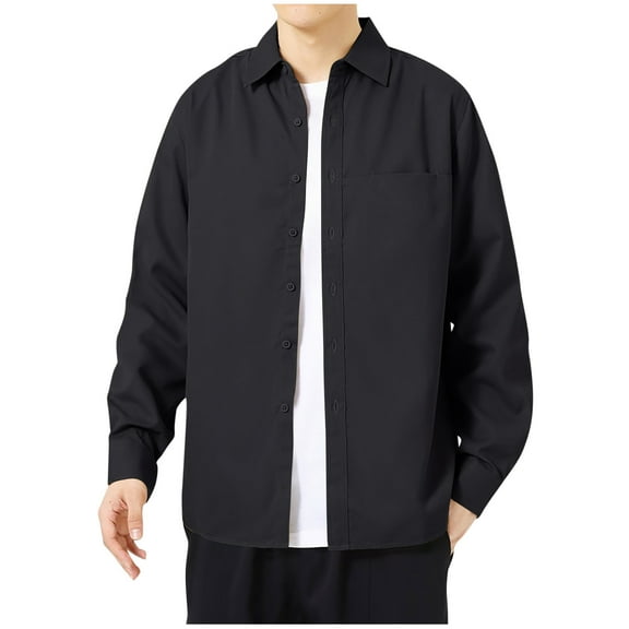 Wyobmus Men's Button Down Shirt Regular Fit Long Sleeve Turndown Collar Blouse Solid Color Casual Button Cuff Y2K Shirts M-3X C-Black