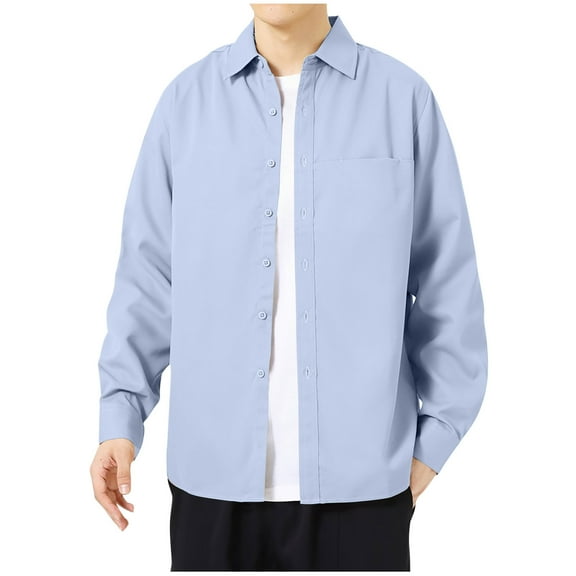 Wyobmus Men's Button Down Shirt Regular Fit Long Sleeve Turndown Collar Blouse Solid Color Casual Button Cuff Y2K Shirts M-3X C-Blue