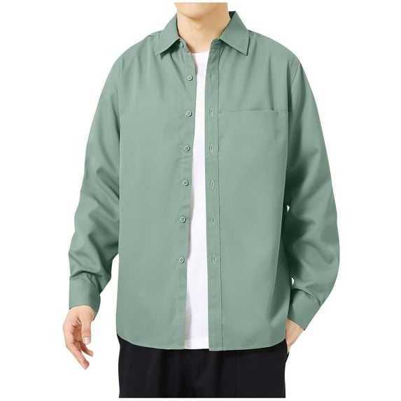Wyobmus Men's Button Down Shirt Regular Fit Long Sleeve Turndown Collar Blouse Solid Color Casual Button Cuff Y2K Shirts M-3X C-Green