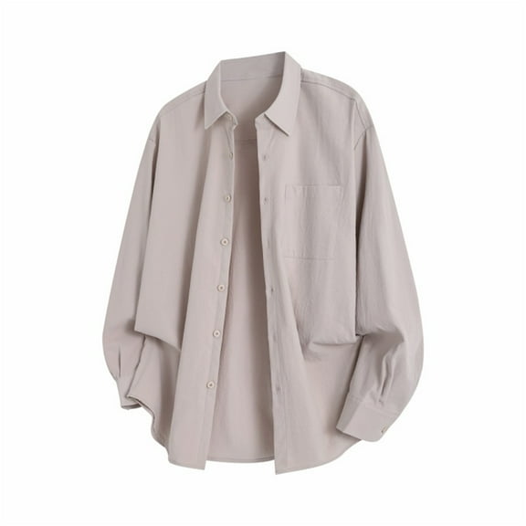 Wyobmus Men's Button Down Shirt with Pocket Casual Long Sleeve Flat Front Blouse Lightweight Y2K Clothes Turndown Collar T-shirt Spring Fall Fashion Tops C-Gray