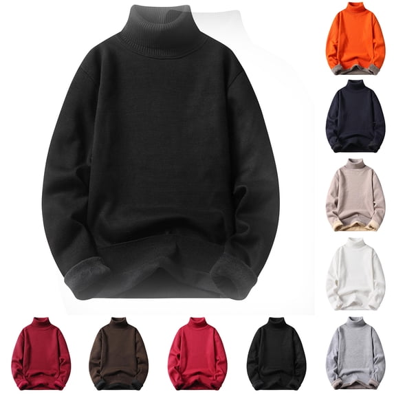 Wyobmus Men's Cable Knit Turtleneck Sweater Winter Fleece Lined Sweatshirts Basic Tops Warm Sweatshirt Coffee