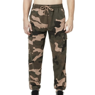 Wyobmus Men's Camouflage Pant Regular Fit Binding Leg Multi-Pocket Workwear Full Length Pants D-Khaki