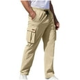 thumbnail image 1 of Wyobmus Men's Cargo Jogger Pants Solid Cotton Casual Multiple Pockets Elastic Waist Long Pants Trousers Khaki, 1 of 5