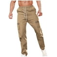 thumbnail image 1 of Wyobmus Men's Cargo Pants Casual Drawstring Waist Athletic Joggers Pants Gym Workout Sweatpants With Zipper Pockets Khaki, 1 of 8