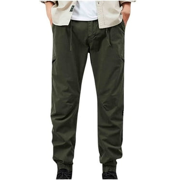 Wyobmus Men's Cargo Pants Fashion Elastic Waistband Solid Pant With Multi Pockets D-Olive Green