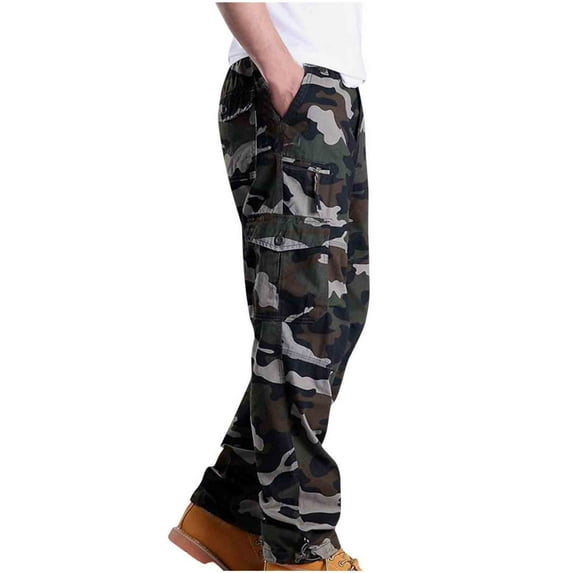 Wyobmus Men's Cargo Pants Plus Size Camo Tactical Pants Loose Elastic Waist Hiking Fishing Pants With Multi Pockets,M-5Xl A-Camouflage