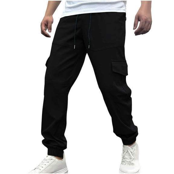 Wyobmus Men's Cargo Pants Regular Fit Closed Bottom Work Pants 4 Pockets Spring And Winter Outdoor Casual Sport Joggers Pants A-Black