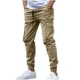 thumbnail image 1 of Wyobmus Men's Cargo Pants Regular Fit Closed Bottom Work Pants 4 Pockets Spring And Winter Outdoor Casual Sport Joggers Pants B-Khaki, 1 of 6