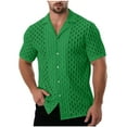 thumbnail image 1 of Wyobmus Men's Casual Button Down Shirts Short Sleeve Hollow Out Jacquard Collared Shirt Solid Beach Summer Knit Ribbed Shirt Vacation Shirts B-Green, 1 of 5