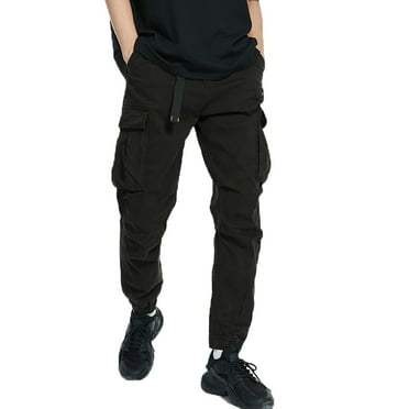 Wyobmus Men's Casual Cargo Pants Solid Color Tactical Combat Oants Rip Stop Cargo Work Pants Trousers A-Black