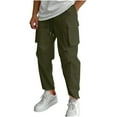 thumbnail image 1 of Wyobmus Men's Casual Cargo Pants Workout Joggers Stretch Big Pocket Sweatpants Hiking Drawstring Tactical Pants Olive Green, 1 of 6