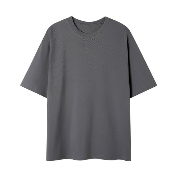 Wyobmus Men's Casual Cotton Tops Plus Size Plain Short Sleeve Summer T-Shirt Solid Color Loose Crew Neck Baisc Shirt,L-5XL,Dark Gray
