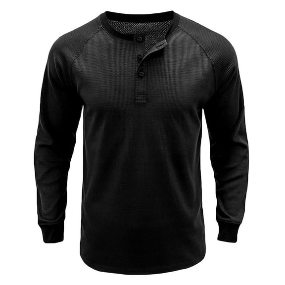 Wyobmus Men's Casual Crewneck Sports Pullover Shirts Solid Long Sleeve Button Up Work Shirt Tops Loose Outdoor Active Shirt Black