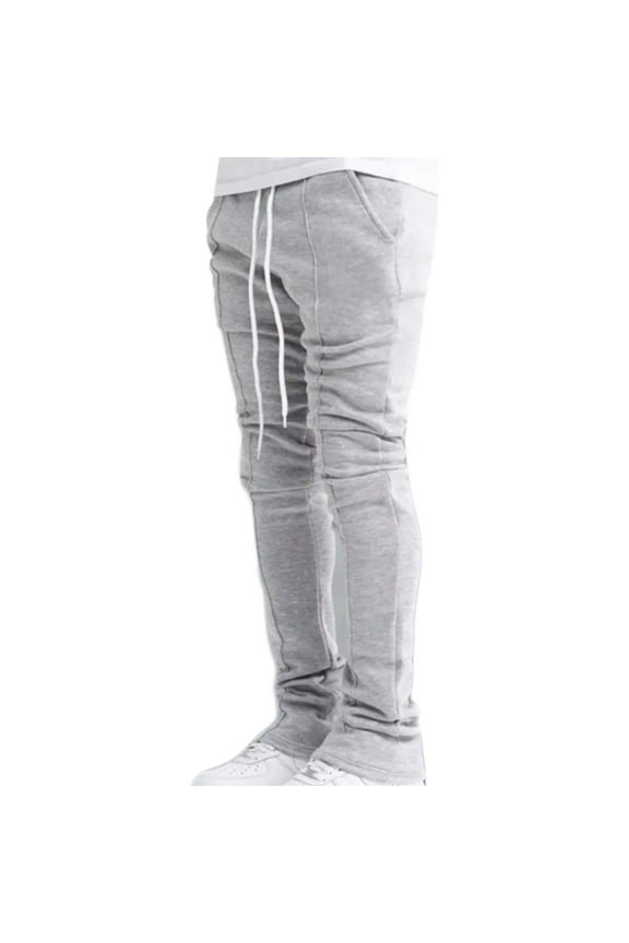 Men's Casual Flared Pants Waist Rope Sweatpants Loose Elastic Waist Bell Bottom Pants Gray