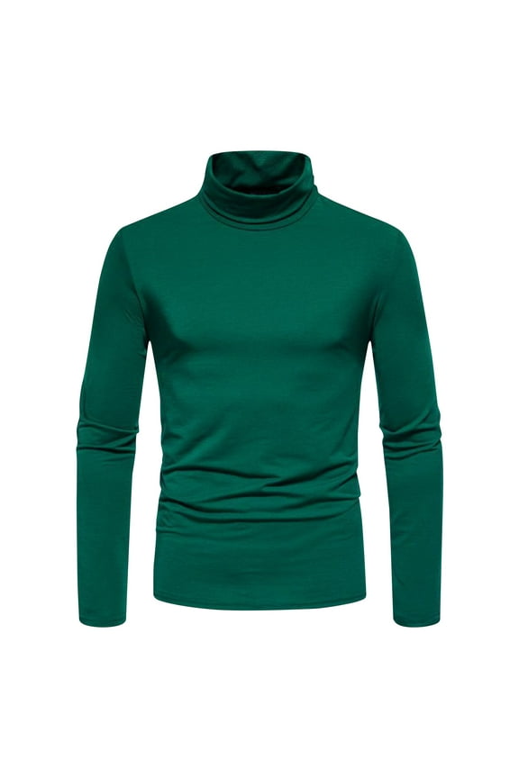 Men's Casual Slim Fit Basic Tops Spring Solid Color Long Sleeve Lightweight Turtleneck Pullover Sweater A-Green