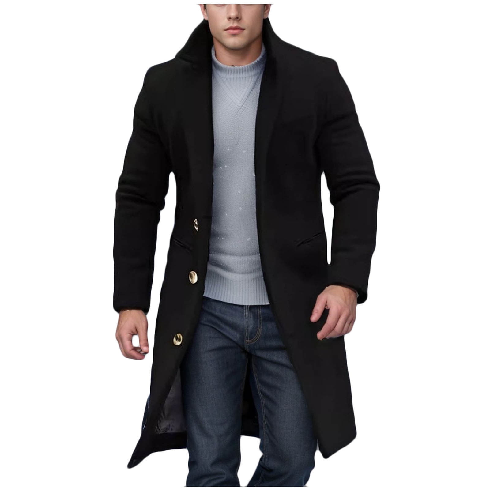 Wyobmus Men's Casual Trench Coat Slim Fit Notched Collar Long