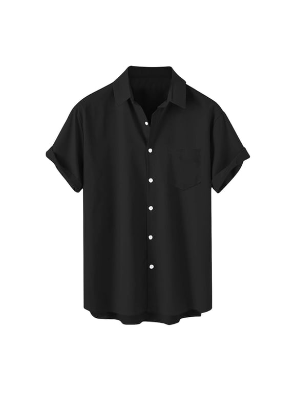 Men's Classic Solid Short Sleeve Shirt 4-Way Stretch Button Down Work Business Blouse Top Casual Hawaiian Shirts M-5XL Black