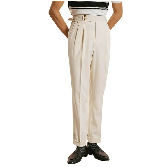 Wyobmus Men's Corduroy Dress Pants Fashion Casual Solid Color Cargo Zipper Pockets Elastic Waist Tapered Suit Pants D-White
