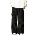 thumbnail image 1 of Wyobmus Men's Corduroy Pants Casual Fleece Lined Cargo Pants Elastic High Waist Straight Wide Leg Workwear Pants Black, 1 of 8