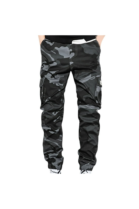 Men's Cotton Casual Cargo Pants Plus Size Baggy Camo Cargo Pant Ourdoor Waterproof Hiking Trousers with Pockets (No Belt) A-Black
