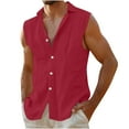 thumbnail image 1 of Wyobmus Men's Cotton Linen Sleeveless Shirts Button Down Hawaiian Beach Tank Top Summer Basic Solid Shirt Vest With Pocket S-2X A-Red, 1 of 5