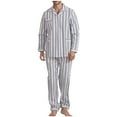 thumbnail image 1 of Wyobmus Men's Cotton Pajamas Set Striped Button Up Patient Care Gown Long Sleeve Turndown Collar Pajama Sets Size S-3XL D-Gray, 1 of 3