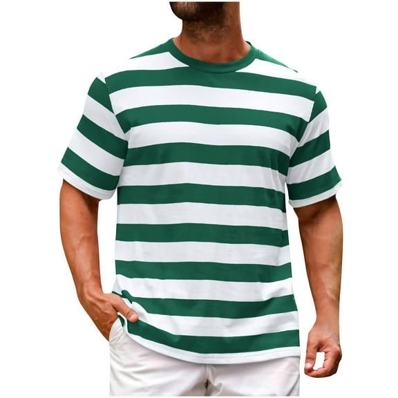 Wyobmus Men's Cotton T-Shirts Casual Business Basic Crew Neck Tshirts Striped Short Sleeve Tee Shirts Green