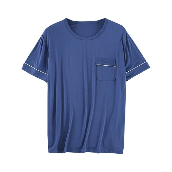 Wyobmus Men's Crew Neck Short Sleeve Pajama Tops Plus Size T Shirt Soft Mordai Sleep Shirt With Pokets Dark Blue