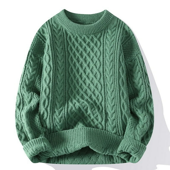 Wyobmus Men's Crew Neck Sweater Slim Fit Lightweight Sweatshirts Cable Knit Long Sleeve Solid Pullover Green
