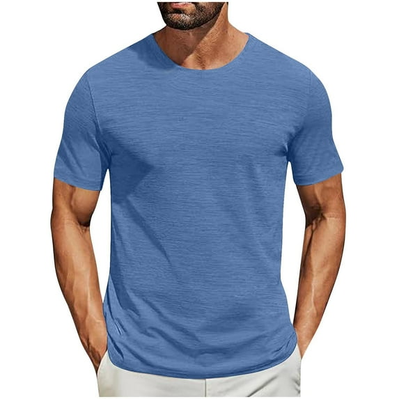 Wyobmus Men's Crew Neck T-Shirts Breathable Moisture Wicking Sport Shirt Lightweight Soft Home Wear Tops With Odor Control Solid Color T-Shirt S-2Xl A-Blue