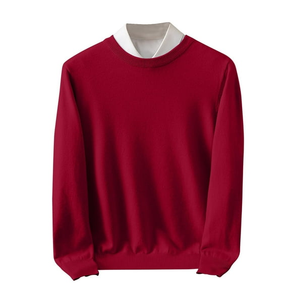 Wyobmus Men's Crewneck Sweaters Casual Lightweight Slim Fit Basic Tops Knitted Pullover Solid Sweaters D-Burgundy