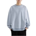 thumbnail image 1 of Wyobmus Men's Crewneck Sweatshirt Casual Long Sleeve Solid Color Sweatshirts Fashion Dropped Shoudler Pullover Shirts A-Blue, 1 of 7