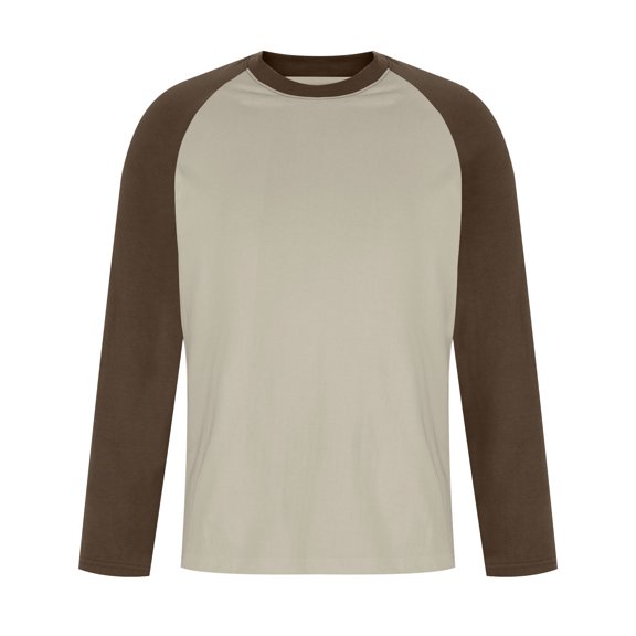 Wyobmus Men's Crewneck Tshirt Casual Color Blocked Long Sleeve Raglan Cotton Baseball Tee Shirt Brown