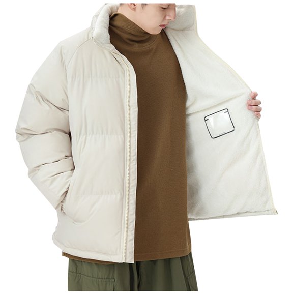 Wyobmus Men's Down Jacket Full Zipper Warm Puffer Jacket Winter Coats Water Resistant Windproof Insulated Jacket Beige