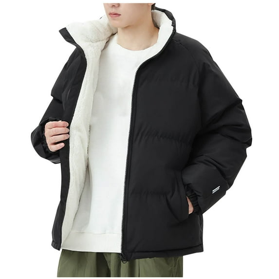 Wyobmus Men's Down Jacket Full Zipper Warm Puffer Jacket Winter Coats Water Resistant Windproof Insulated Jacket Black