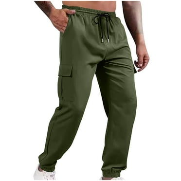 Wyobmus Men's Drawstring Cargo Pants Elastic Waist Work Clothes Multiple Pockets Trousers Casual Foot Binding Trousers B-Olive Green