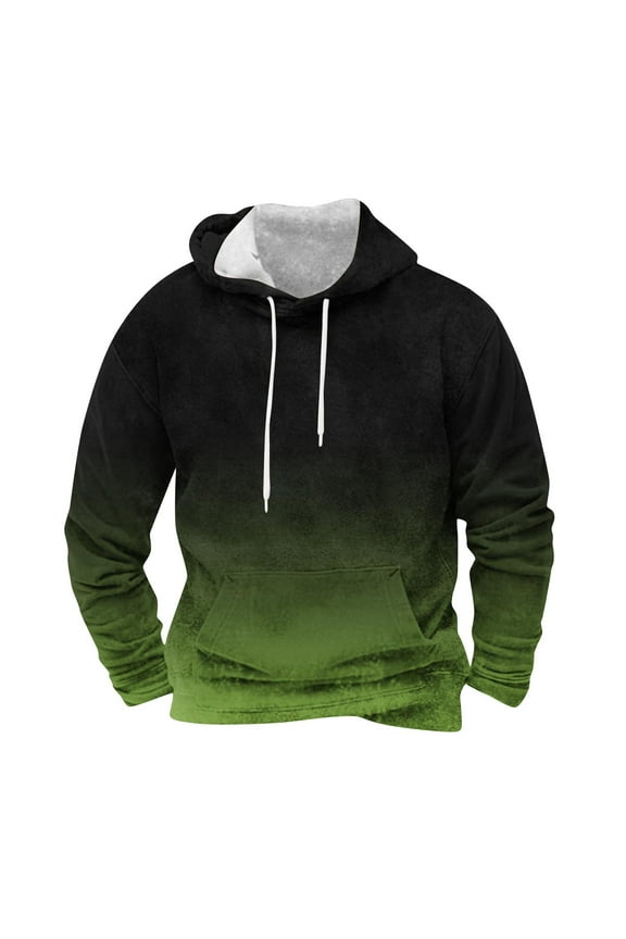 Men's Drawstring Hooded Sweatshirt Trendy Gradient Print Long Sleeve Hoodie Pullover Sweater 2024 Fashion Hoodies With Pocket Olive Green