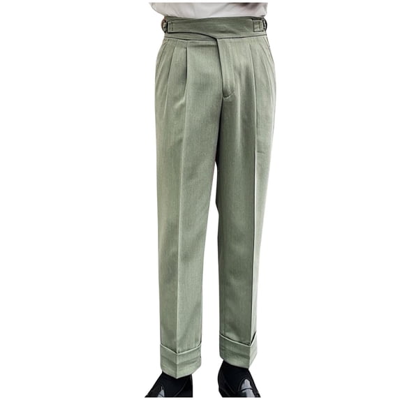 Wyobmus Men's Dress Pants Solid Hidden Expandable Waist Pleat Front Trousers High Waist Straight Leg Suit Pants B-Green