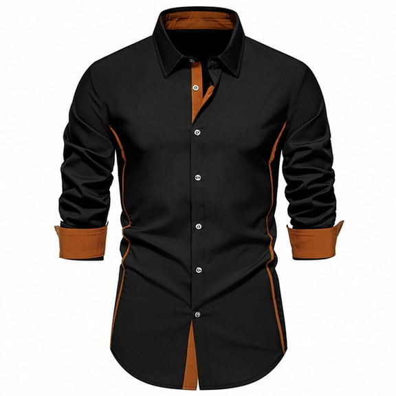 Wyobmus Men's Dress Shirt Long Sleeve Casual Button Down Shirts Business Regular Fit Turndown Collar Shirts Black