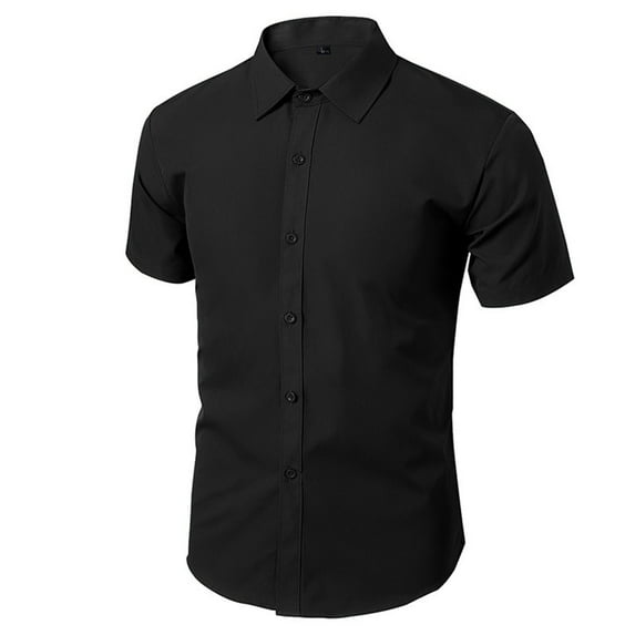Wyobmus Men's Dress Shirt Wrinkle Free Button Down Shirts Short Sleeves Casual formal Suit Shirt,Size S-XL Black