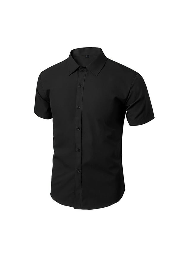 Men's Dress Shirt Wrinkle Free Button Down Shirts Short Sleeves Casual formal Suit Shirt,Size S-XL Black