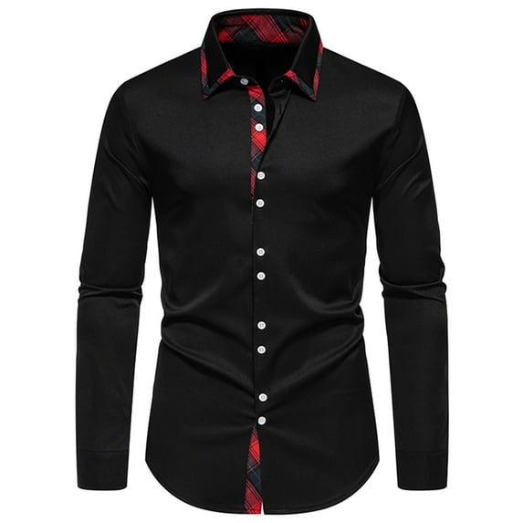 Wyobmus Men's Dress Shirts Long Sleeve Plaid Collar Stretch Wrinkle-Free formal Shirt Business Casual Button Down Shirts Black