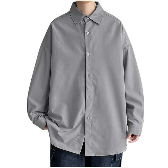 Wyobmus Men's Dress Shirts M-5XL Plus Size Casual Shirt Loose Button Down Lapeled Long Sleeve Pullover Breathable Shirt Blouse Tops Gray