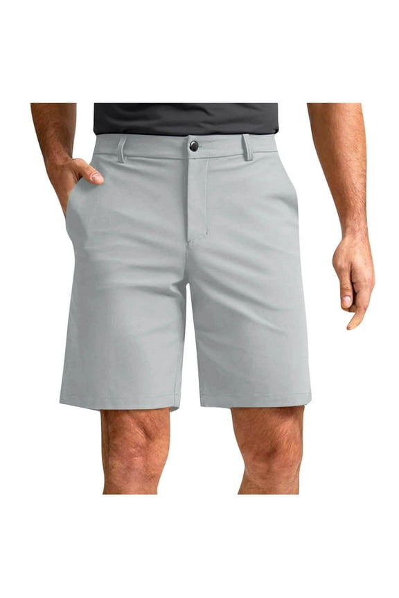 Men's Dress Shorts Classic Fit Pleat Front Expandable Waistband Shorts Casual Lightweight Quick Dry Half Short Pants With Pockets Gray