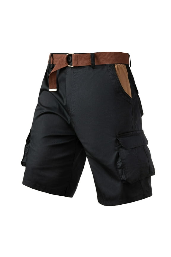 Men's Elastic Waist Cargo Shorts Stretch Tactical Short Summer Outdoor Breathable Solid Casual Multiple Pockets Cargo Shorts Black