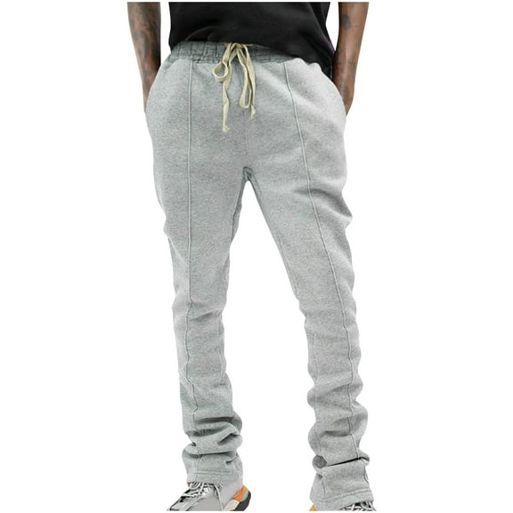 Wyobmus Men's Flared Sweatpants Loose Fit Y2K Drawstring Sport Pants Solid Color Casual Bell Bottom Jogger Pants A-Gray